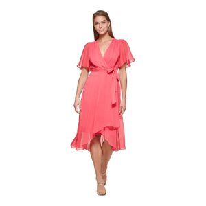 DKNY Short Sleeve Faux Wrap Belted Dress Punch 6